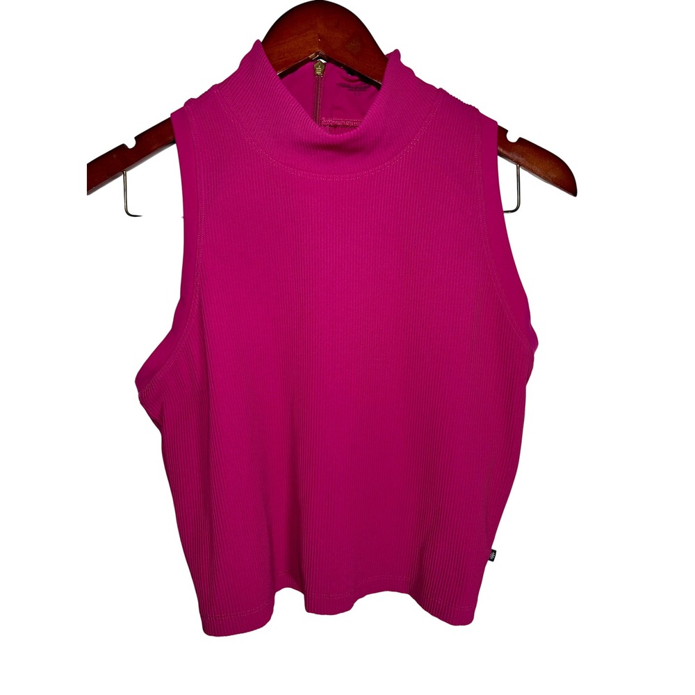 Athleta Alicia Keys Women Large Pink Mock Neck Ribbed Sleeveless Crop Top